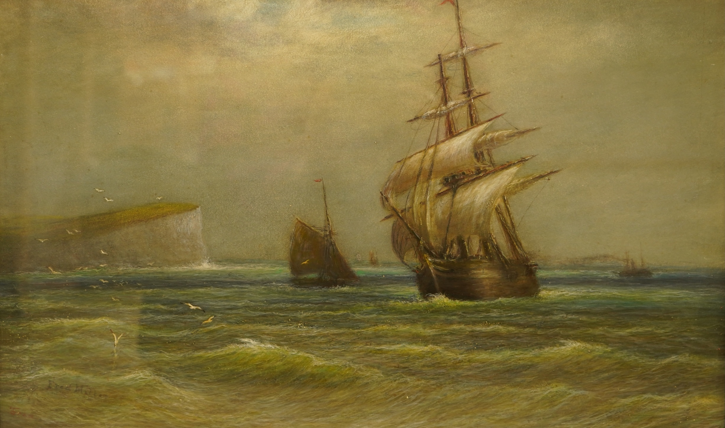 Frederick Miller (fl.1880-1892), Seaford and Beachy Head Views, each signed, two watercolours and mixed medias, 30 x 50cm